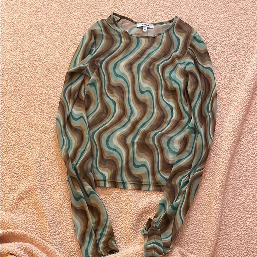 Wave Pattern Long Sleeve Top - Multicolor